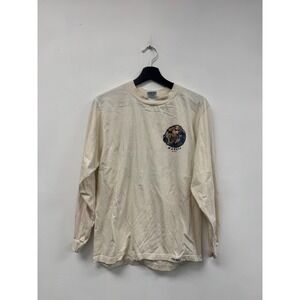VIntage Crazy Shirt Hawaii Long Sleeve Shirt Medium White Graphic Surf Beach‎